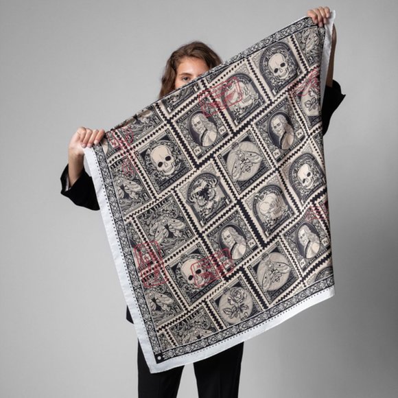 NWT Zadig & Voltaire Lotty Skull Stamp Printed Silk Square Scarf - Picture 4 of 8